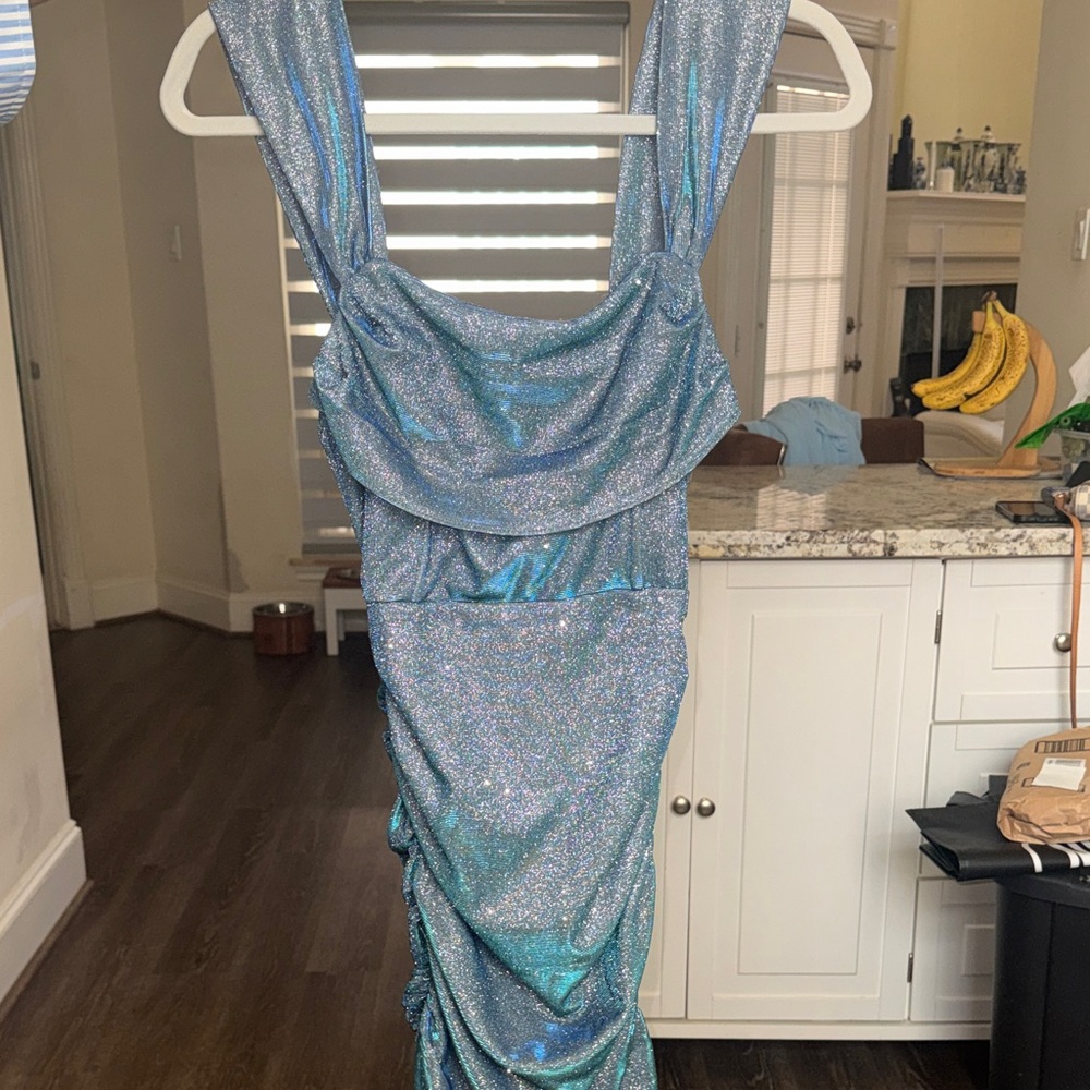 Mini Blue Glitter Dress Mermaid